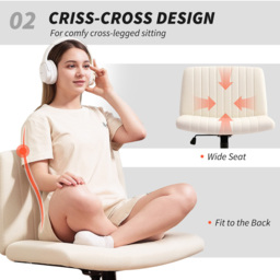 HOMCOM Cream Linen Criss Cross Tilting Office Chair - Size: 86 x 61 x 64cm - Wilko - thumbnail 6