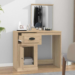 vidaXL Single Door Single Drawer Sonoma Oak Dressing Table with Mirror - Size: 132.5 x 90 x 50cm - Brown - Wilko - thumbnail 1