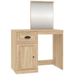 vidaXL Single Door Single Drawer Sonoma Oak Dressing Table with Mirror - Size: 132.5 x 90 x 50cm - Brown - Wilko - thumbnail 3
