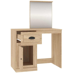 vidaXL Single Door Single Drawer Sonoma Oak Dressing Table with Mirror - Size: 132.5 x 90 x 50cm - Brown - Wilko - thumbnail 4