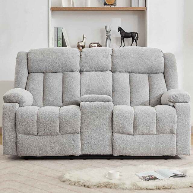 Artemis Home Lovell 2 Seater Light Grey Boucle Manual Recliner Sofa with Centre Console - Wilko - image 1