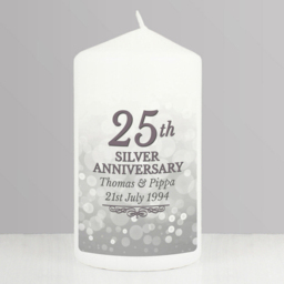 Personalised Memento Personalised 25th Silver Anniversary Pillar Candle - Size: 0.7 x 1.3 x 0.7cm - White - Wilko - thumbnail 3