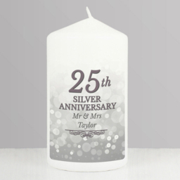 Personalised Memento Personalised 25th Silver Anniversary Pillar Candle - Size: 0.7 x 1.3 x 0.7cm - White - Wilko - thumbnail 4