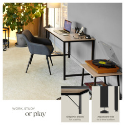 Tectake Jenkins Industrial Wood Study Desk Oak Sonoma 80cm - Size: 75.5 x 80 x 50cm - Brown - Wilko - thumbnail 5
