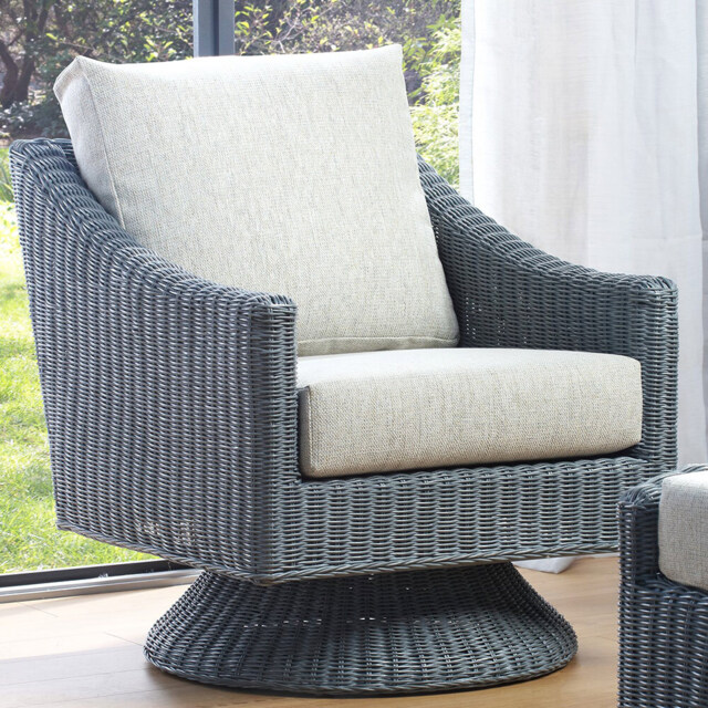 Desser Dijon Lyon Grey Rattan Pebble Fabric Swivel Chair - Size: Single - Wilko - image 1