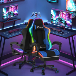 Alivio Blue PU Leather Wireless App Control LED Gaming Chair with Massage Lumbar Cushion - Size: 124 x 65.5 x 62cm - Wilko - thumbnail 4