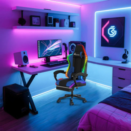 Alivio Blue PU Leather Wireless App Control LED Gaming Chair with Massage Lumbar Cushion - Size: 124 x 65.5 x 62cm - Wilko - thumbnail 5