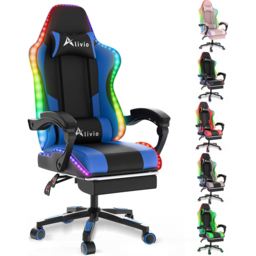 Alivio Blue PU Leather Wireless App Control LED Gaming Chair with Massage Lumbar Cushion - Size: 124 x 65.5 x 62cm - Wilko - thumbnail 3