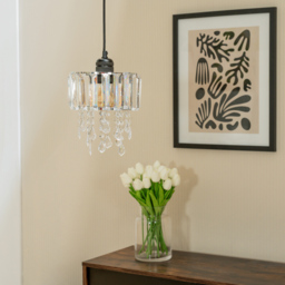 ValueLights Mabel Chrome Droplet Drum Ceiling Lamp Shade - Size: 23 x 20 x 20cm - White - Wilko - thumbnail 3