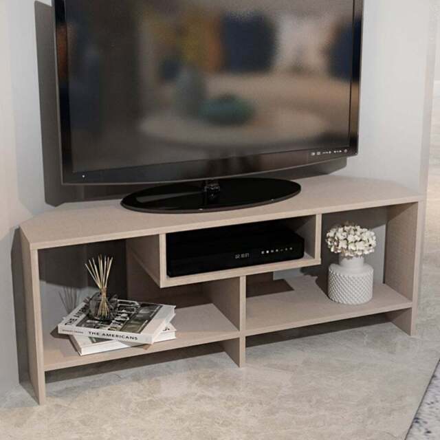 Decorotika Maldives 3 Shelf Beige Corner TV Unit - Size: 46.8 x 120 x 19.6cm - Cream - Wilko - image 1