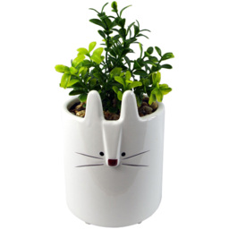 Leaf White Ceramic Rabbit Planter 15cm - Size: 15 x 10 x 10cm - Wilko - thumbnail 3