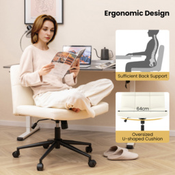 Costway Beige PU Leather Upholstered Office Chair - Size: 67 x 57 x 34cm - Cream - Wilko - thumbnail 5
