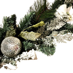 Samuel Alexander Snow Flocked Christmas Garland with Poinsettia and Bauble 180cm - White - Wilko