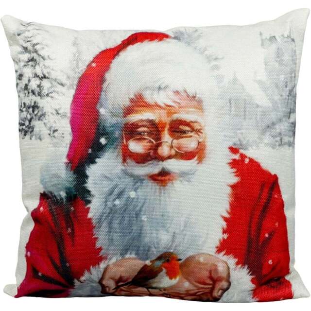 Xmas Haus Festive Santa and Robin Christmas Cushion 40 x 40cm - Size: 400 x 400 x 150cm - White - Wilko - image 1