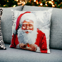 Xmas Haus Festive Santa and Robin Christmas Cushion 40 x 40cm - Size: 400 x 400 x 150cm - White - Wilko - thumbnail 4