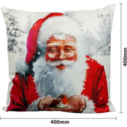 Xmas Haus Festive Santa and Robin Christmas Cushion 40 x 40cm - Size: 400 x 400 x 150cm - White - Wilko - thumbnail 6