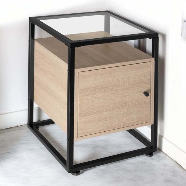 tectake Dudley 3 Shelf Light Wood Oak Sonoma Nightstand - Size: Single Door - Brown - Wilko - image 1