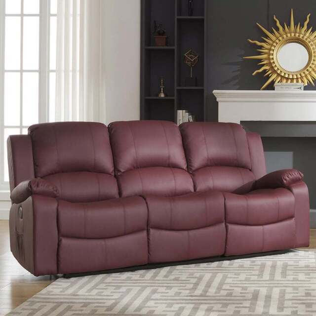 Glendale 3 Seater Burgundy Bonded Leather Electric Recliner Sofa - Red - Artemis Home - Wilko - image 1