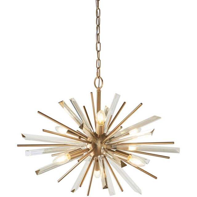 Merano Salerno Antique Brass and Champagne 6 Light Ceiling Pendant - Size: 60 x 60 x 202cm - Glass - Wilko - image 1