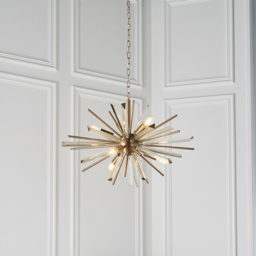 Merano Salerno Antique Brass and Champagne 6 Light Ceiling Pendant - Size: 60 x 60 x 202cm - Glass - Wilko - thumbnail 3