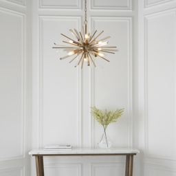 Merano Salerno Antique Brass and Champagne 6 Light Ceiling Pendant - Size: 60 x 60 x 202cm - Glass - Wilko - thumbnail 6