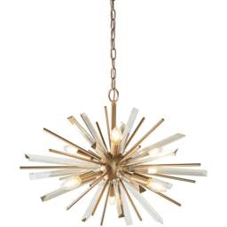 Merano Salerno Antique Brass and Champagne 6 Light Ceiling Pendant - Size: 60 x 60 x 202cm - Glass - Wilko