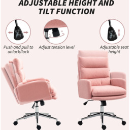 Portland Pink Upholstered Height Adjustable Office Desk Chair - Size: 99 x 58 x 67cm - Wilko - thumbnail 6