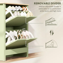 HOMCOM 2 Flip Down Drawer Charcoal Green Shoe Cabinet - Size: 80 x 26 x 72cm - Wilko - thumbnail 7