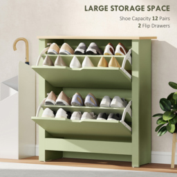 HOMCOM 2 Flip Down Drawer Charcoal Green Shoe Cabinet - Size: 80 x 26 x 72cm - Wilko - thumbnail 5