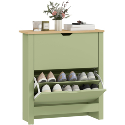 HOMCOM 2 Flip Down Drawer Charcoal Green Shoe Cabinet - Size: 80 x 26 x 72cm - Wilko - thumbnail 3