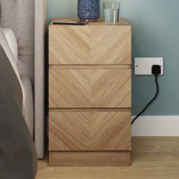 GFW Catania 3 Drawer Euro Oak Wooden Bedside Table - Brown - Wilko - thumbnail 1