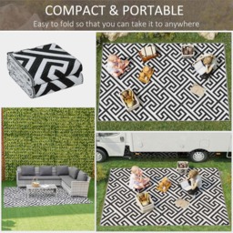 Outsunny Black and White Reversible Outdoor Rug 182 x 274cm - Size: 182 x 274 x 0.3cm - Wilko - thumbnail 5