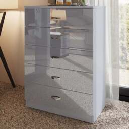 FWStyle Chilton 5 Drawer Grey Gloss Chest of Drawers - Wilko