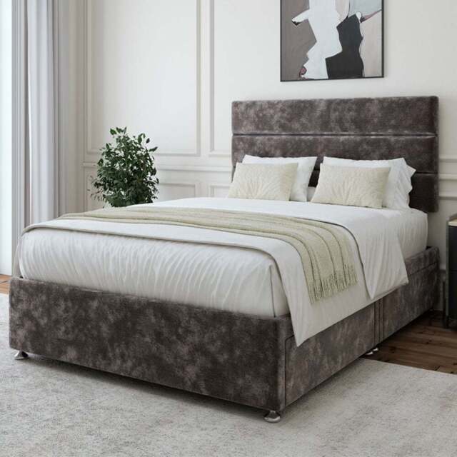 Bedmaster Small Double Charcoal Chenille 4 Drawer Divan Base with Milan Headboard - Grey - Wilko - image 1