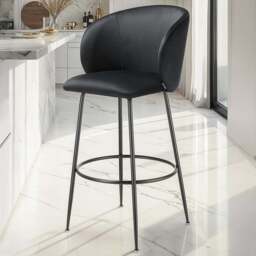tectake Luana Black Velvet Look Padded Bar Stool Set of 2 - Wilko