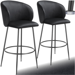 tectake Luana Black Velvet Look Padded Bar Stool Set of 2 - Wilko - thumbnail 3