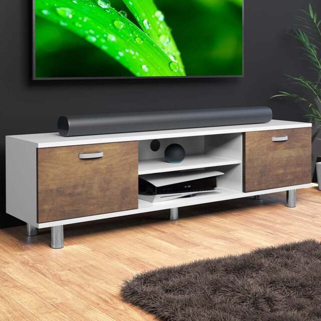 AVF Omaha 2 Door 2 Shelf Walnut and White TV Unit - Brown - AVF Group Ltd - Wilko - image 1