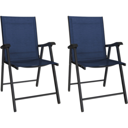 Outsunny Set of 2 Navy Blue Foldable Garden Chairs with High Back and Armrests - Wilko - thumbnail 3