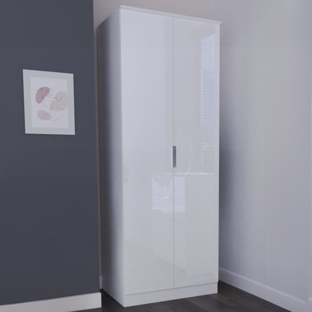 Crowndale Plymouth 2 Door White Tall Wardrobe Ready Assembled - Wilko - image 1