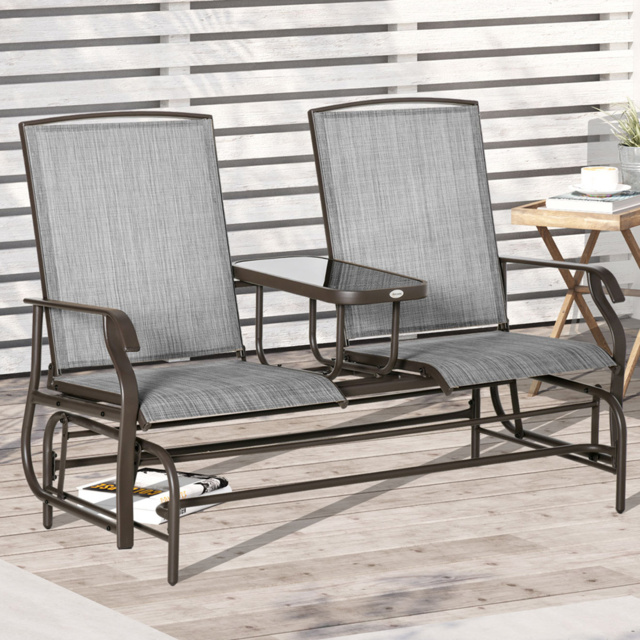 Outsunny 2 Seater Metal Rocking Bench Table - Grey - Wilko - image 1