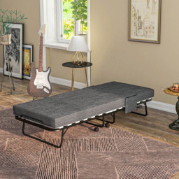 Portland Single Dark Grey Folding Bed with Mattress and Wheels - Wilko - thumbnail 4