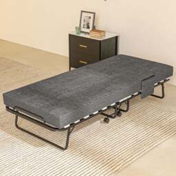 Portland Single Dark Grey Folding Bed with Mattress and Wheels - Wilko