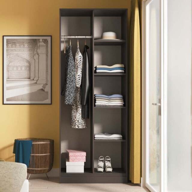 Crowndale Hong Kong 5 Shelf Slatt Effect and Graphite Tall Open Wardrobe Ready Assembled - Size: 197 x 77 x 53cm - Slatt Effect & Graphite - Wilko - image 1