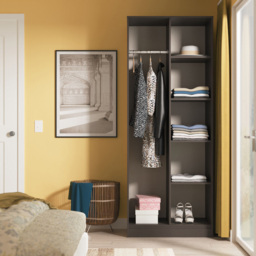 Crowndale Hong Kong 5 Shelf Slatt Effect and Graphite Tall Open Wardrobe Ready Assembled - Size: 197 x 77 x 53cm - Slatt Effect & Graphite - Wilko - thumbnail 7