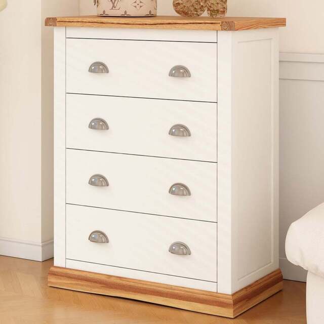 Cabinet Bits Tropea 4 Drawer Off White Chrome Cup Handle Chest of Drawers - Wilko - image 1