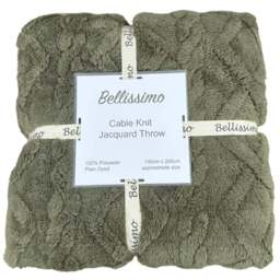 Bellissimo Cable Knit Olive Jacquard Fleece Throw 200 x 140cm - Green - Wilko
