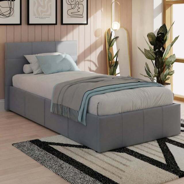 GFW Single Grey Faux Leather End Lift Ottoman Bed with Bonnell Mattress - Wilko - image 1