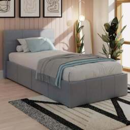 GFW Single Grey Faux Leather End Lift Ottoman Bed with Bonnell Mattress - Wilko