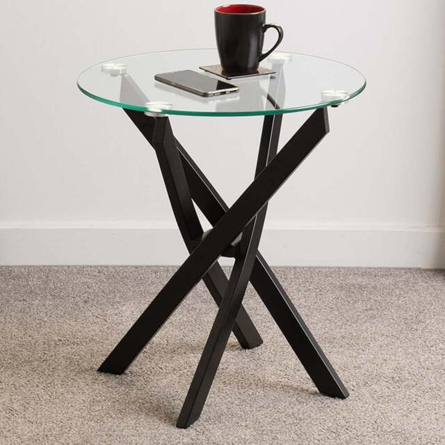 Seconique Sheldon Clear Glass and Black Side Table - Size: 56 x 50 x 50cm - Clear Glass/Black - Wilko - image 1