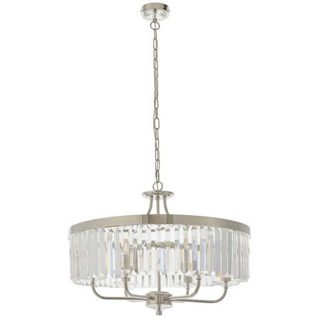 Merano Ascoli Cut Glass Clear and Nickle 6 Light Ceiling Pendant - Size: 55 x 55 x 190cm - Nickel - Wilko - image 1